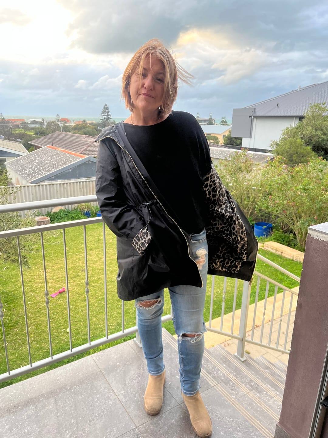 Customer photo review of Black Classic Leopard Raincoat