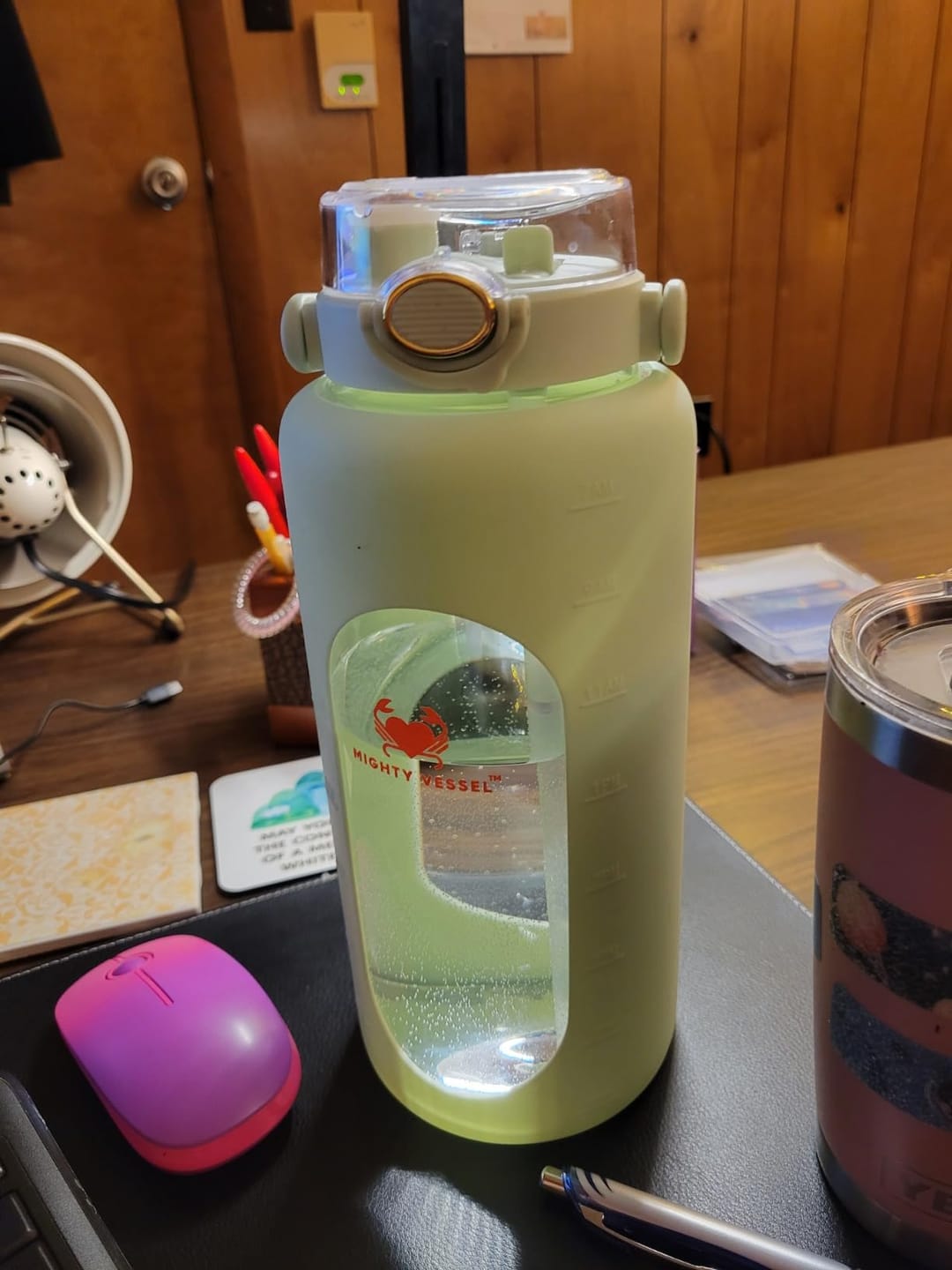 Customer photo review of MIGHTY VESSEL™ SHATTER-RESISTANT GLASS WATER BOTTLE | 64 OZ