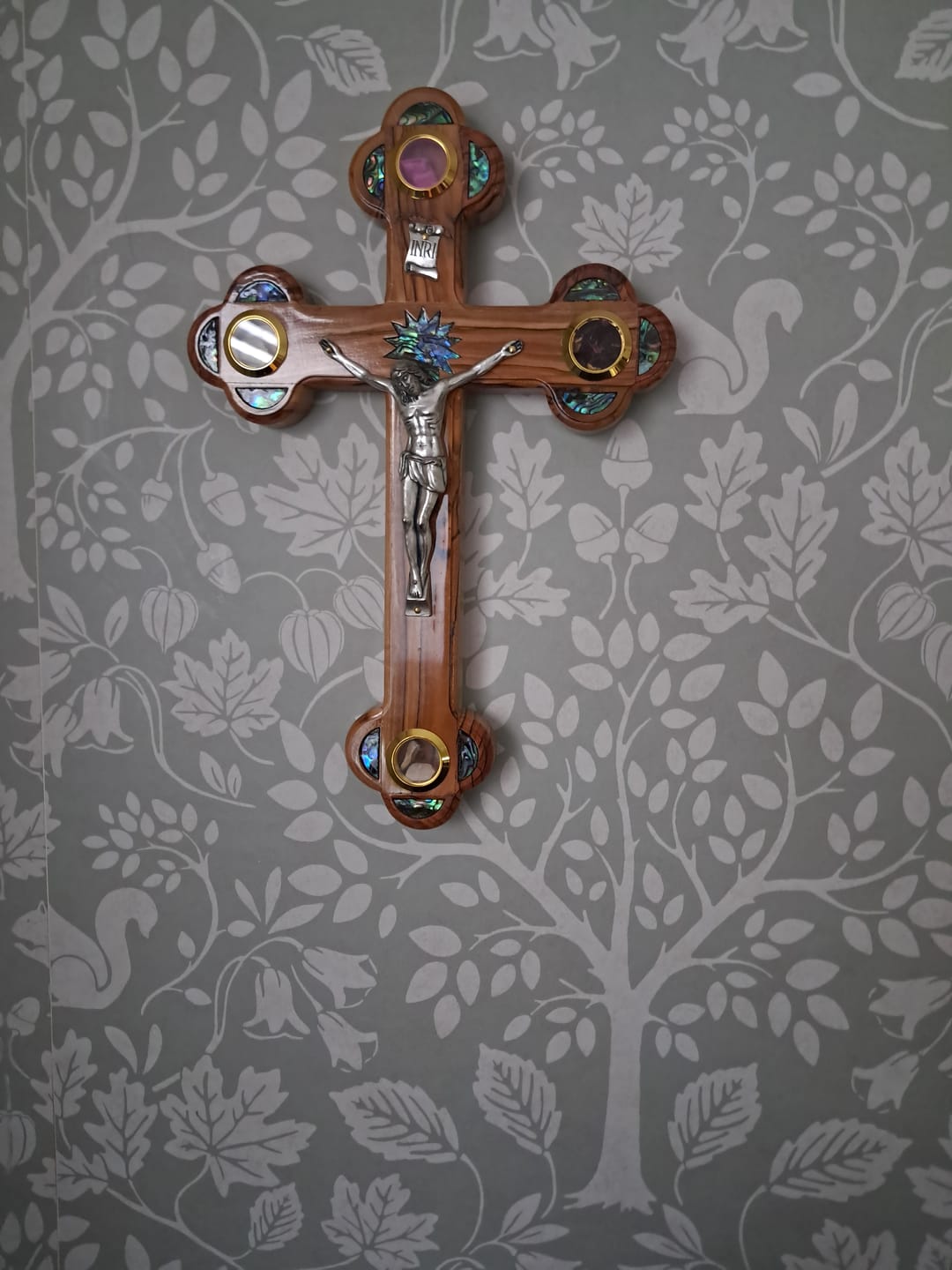 Customer photo review of Olive Wood Crucifix (Partially covered with Mother of Pearl) - Holy Land Crucifixes