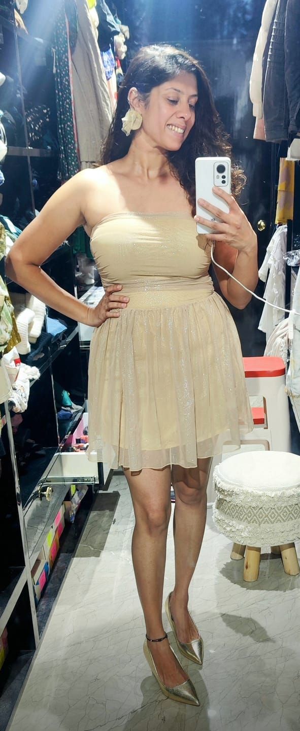 Customer photo review of Galliana Strapless Mesh Dress