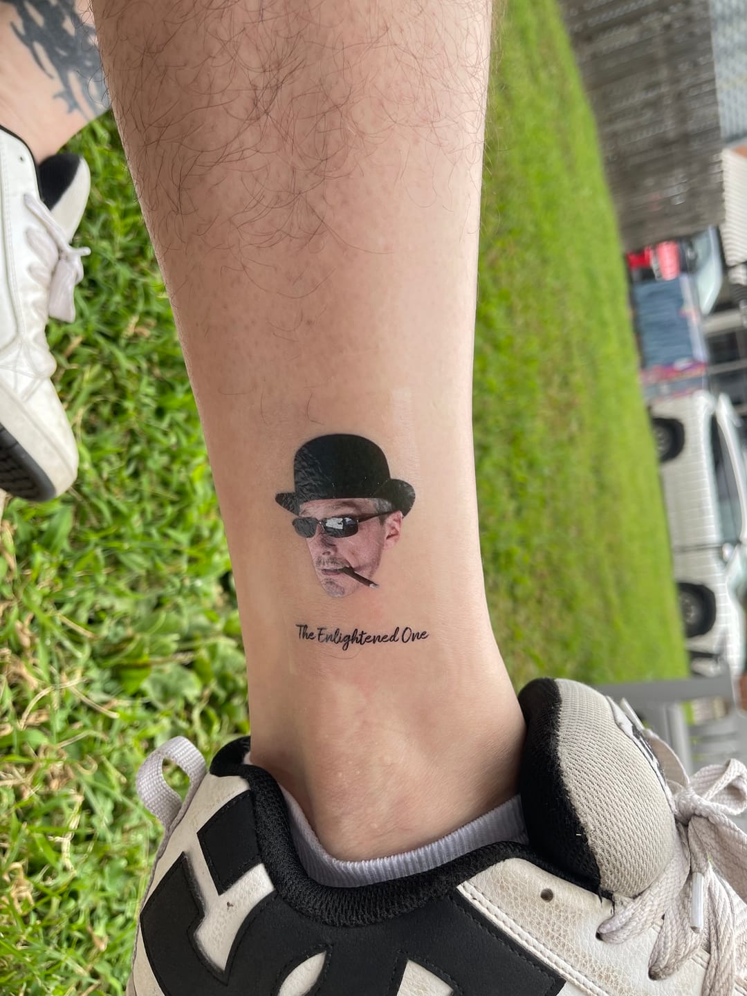 Customer photo review of Face Cut-Out Photo with Text Temporary Tattoo