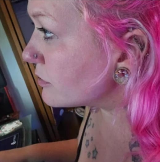 Customer photo review of Cat Skull Silhouette Nose Stud + Earring