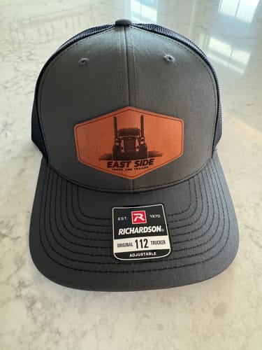 Customer photo review of Custom Leather Patch Trucker Hat - Richardson 112