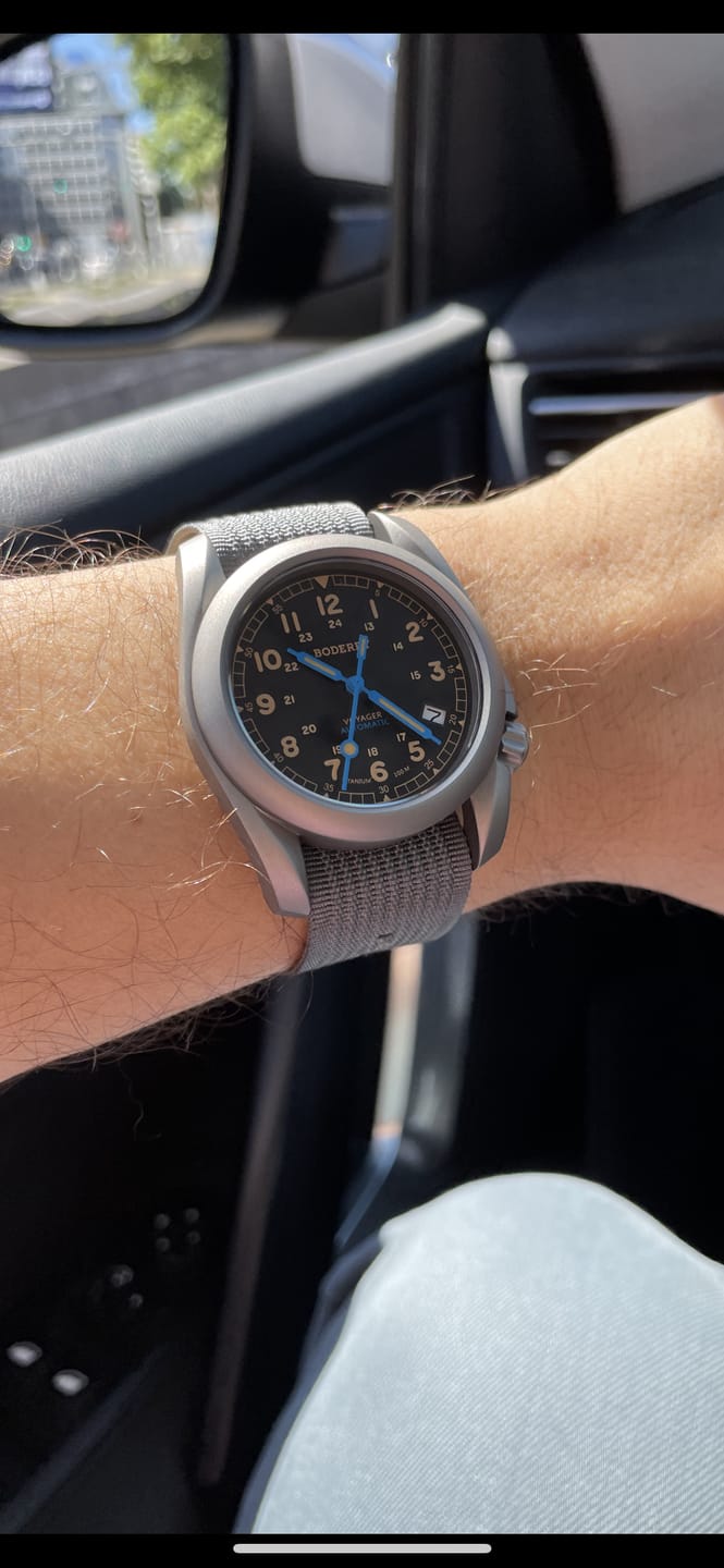 Customer photo review of VOYAGER - 100M Waterproof Titanium Automatic Field Watch | Vintage Noir