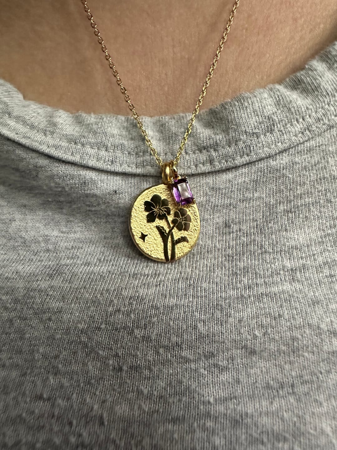 Customer photo review of Violet Birth Flower Necklace - Feb