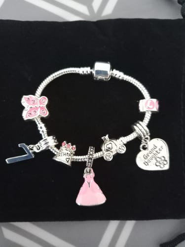 Customer photo review of Children's 'Pink Princess 7th Birthday' Silver Plated Charm Bead Bracelet