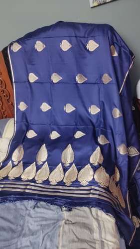 Customer photo review of Stunning Blue Woven Spade Satin Silk Saree With Brocade Blouse