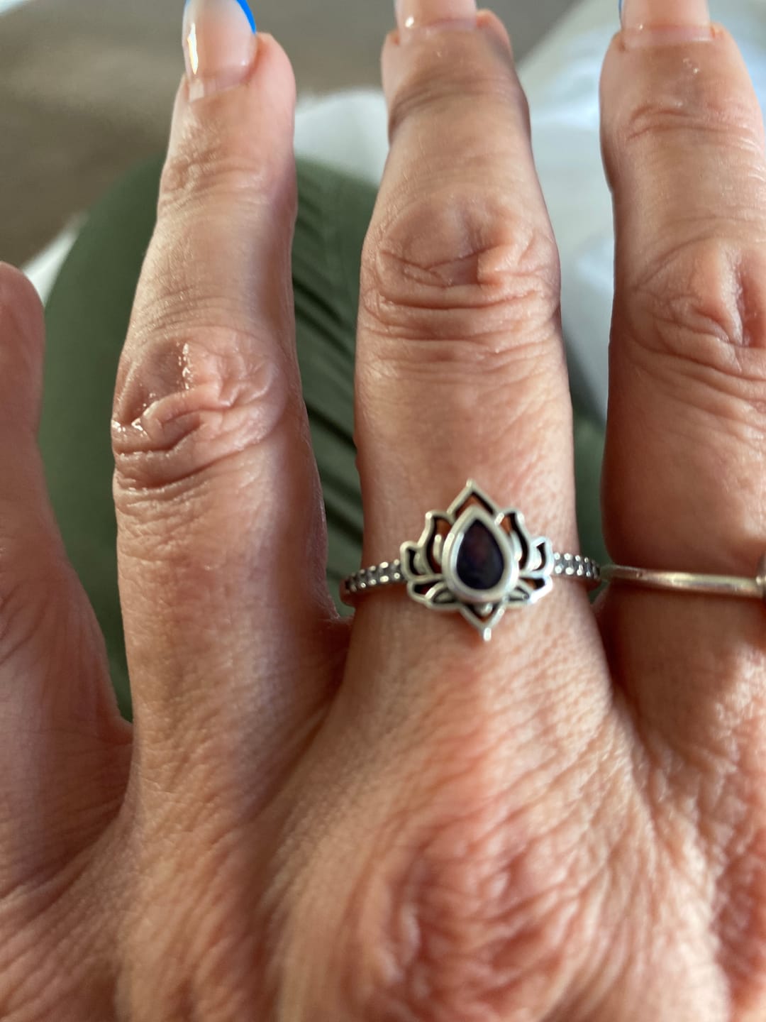 Customer photo review of Buddha Stones Sterling Silver Lotus Zircon Blessing Protection Ring