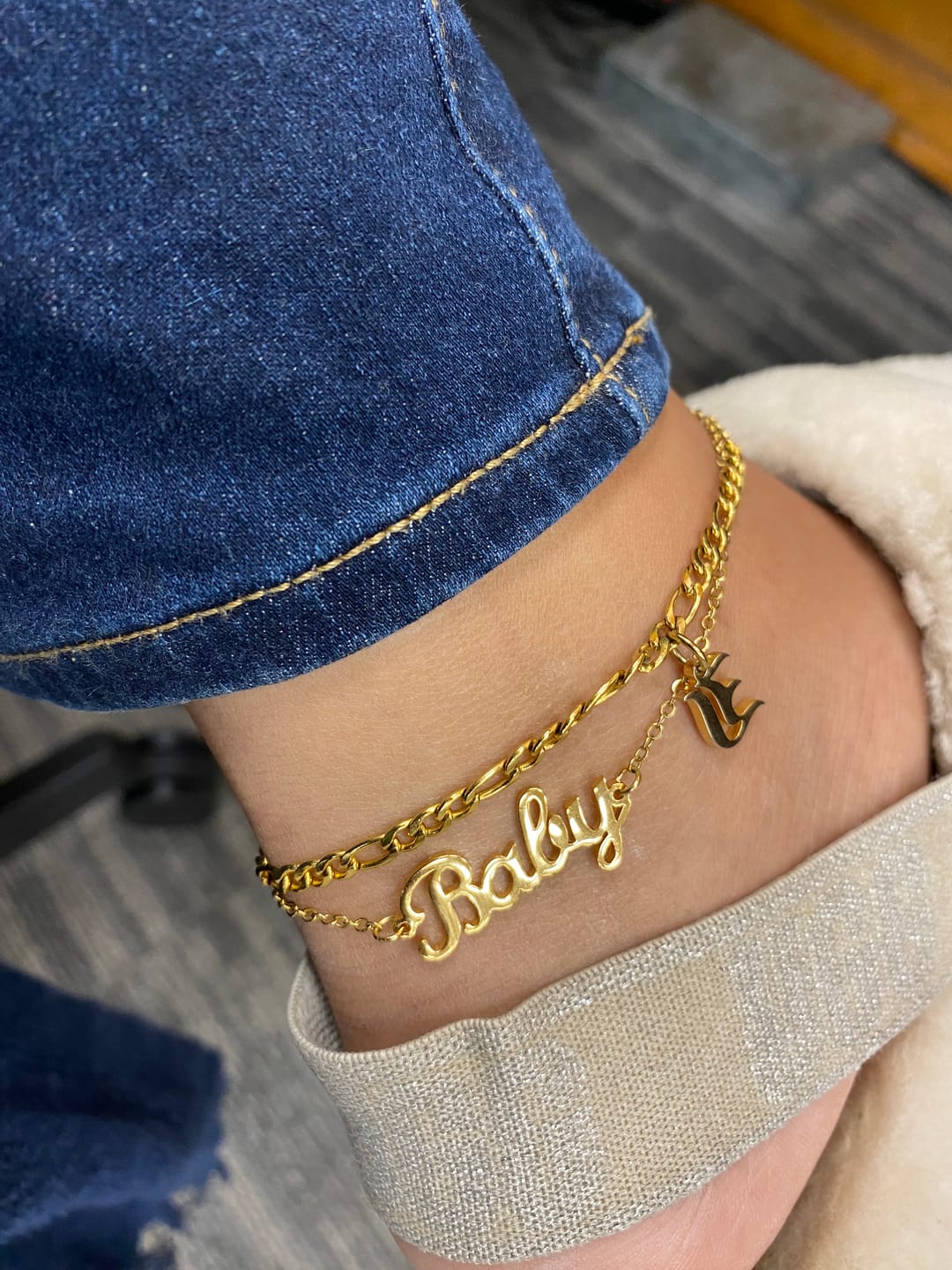Customer photo review of Gothic Initial Anklet