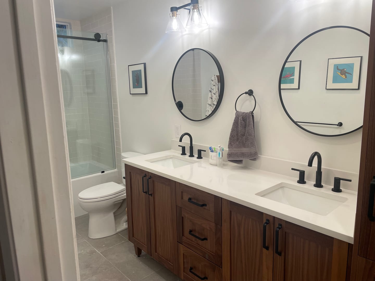 Customer photo review of Bridgeport 72" American Black Walnut Bathroom Vanity, Double Sink