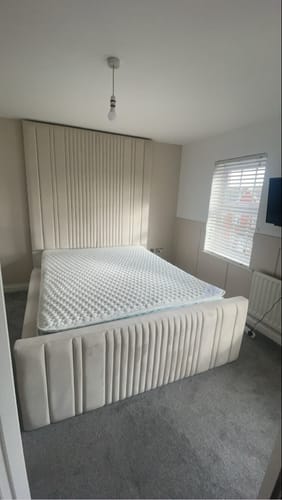 Customer photo review of Elma Luxury Stripe Panel Upholstered Fabric Bed Frame