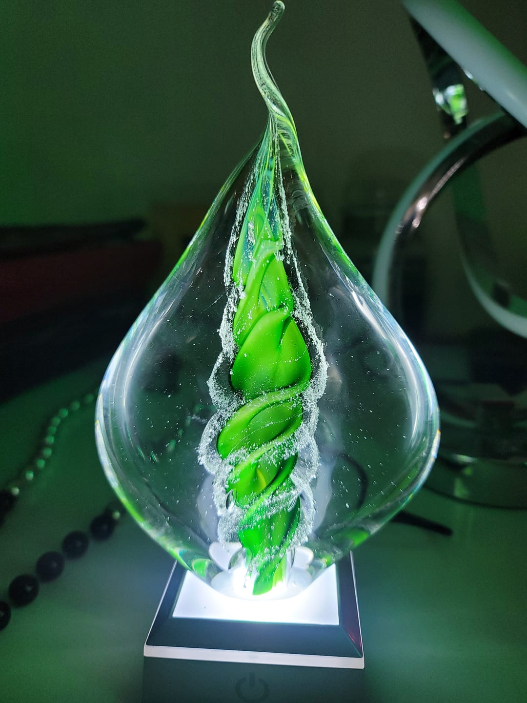 Customer photo review of Memorial Glass Flame with Cremation Ashes