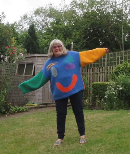 Customer photo review of The FEEL GOOD Hand Knit Jumper - Colour Block