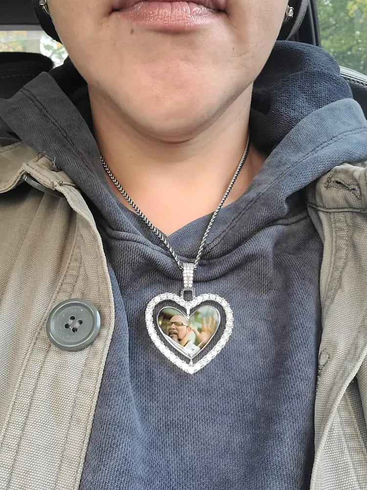 Customer photo review of 3D SPINNING 2-FACED HEART CUSTOM PICTURE PENDANT