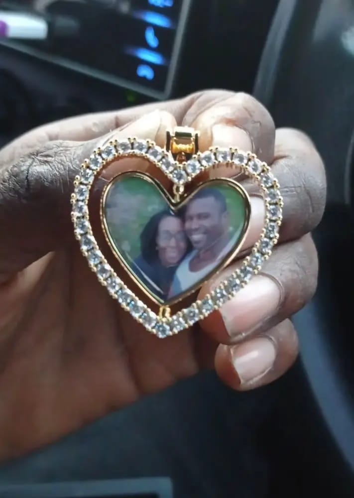 Customer photo review of 3D SPINNING 2-FACED HEART CUSTOM PICTURE PENDANT