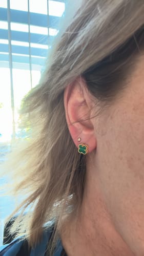 Customer photo review of CLOVER MINI MALACHITE GOLD EARRINGS