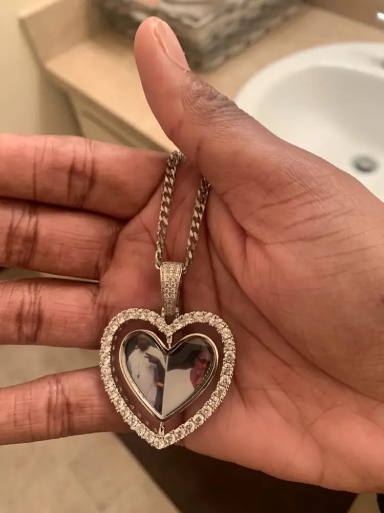 Customer photo review of 3D SPINNING 2-FACED HEART CUSTOM PICTURE PENDANT