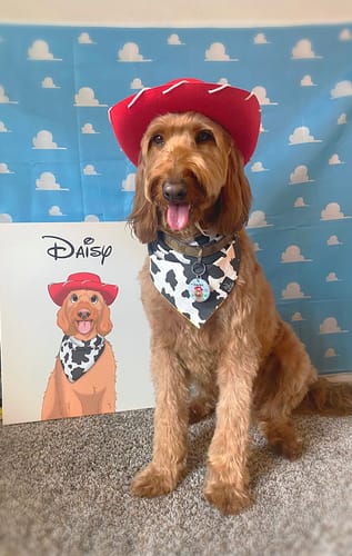 Customer photo review of Custom Hand-Drawn Cartoon Pet Portrait