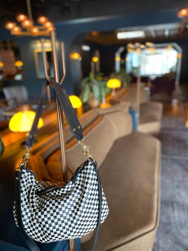 Customer photo review of Clare V. Moyen Messenger Woven Checkered Bag