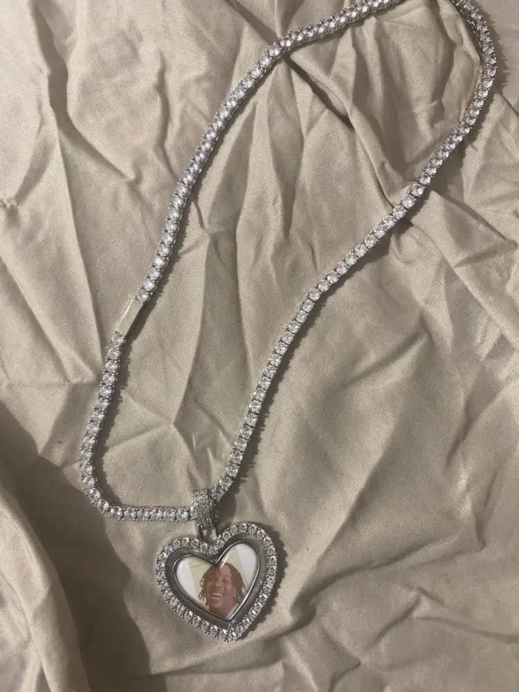 Customer photo review of 3D SPINNING 2-FACED HEART CUSTOM PICTURE PENDANT