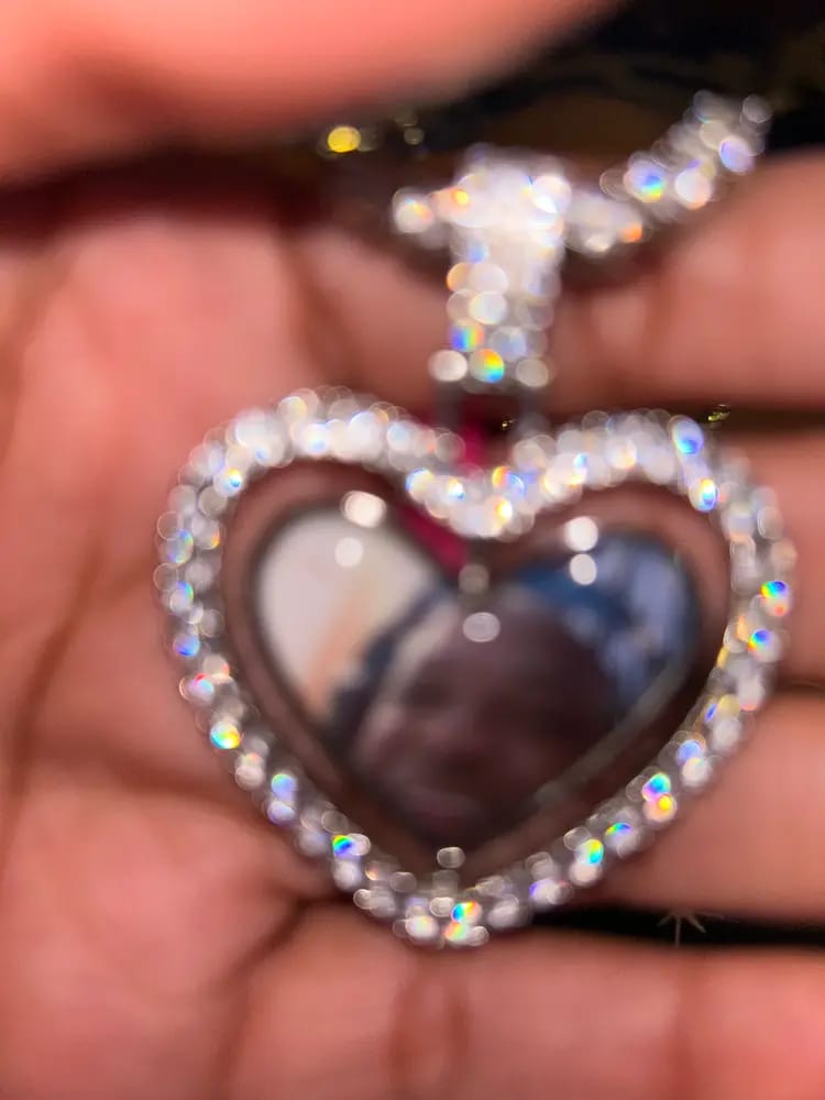 Customer photo review of 3D SPINNING 2-FACED HEART CUSTOM PICTURE PENDANT