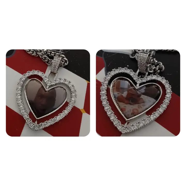 Customer photo review of 3D SPINNING 2-FACED HEART CUSTOM PICTURE PENDANT