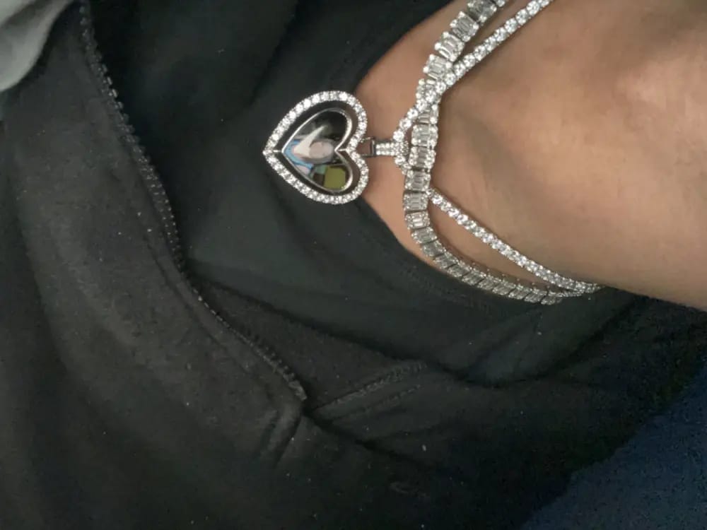 Customer photo review of 3D SPINNING 2-FACED HEART CUSTOM PICTURE PENDANT