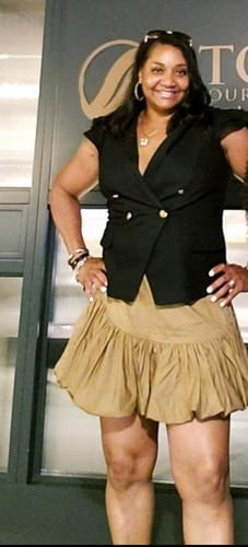 Customer photo review of Elastic Waist Mini A-Line Skirt