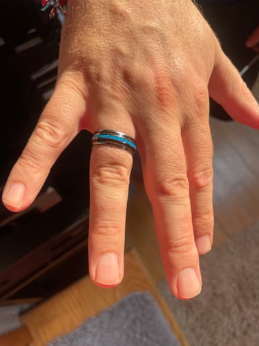 Customer photo review of Koa Wood Opal Tungsten Wedding Ring 8mm Triple Row Men's Ring