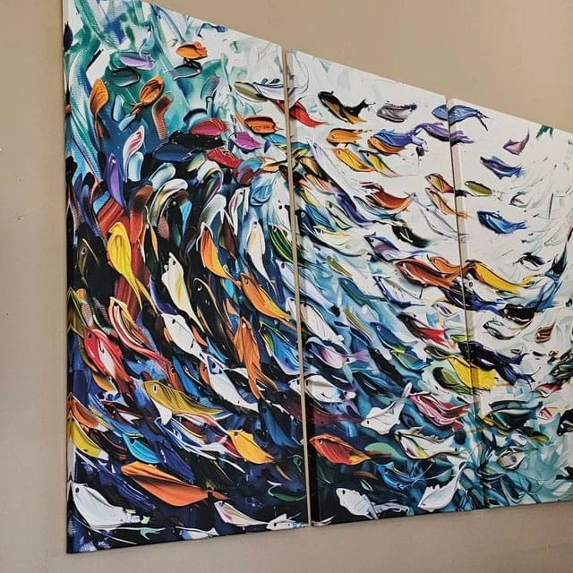 Customer photo review of Abstract Fish Shoal Wall Art Canvas Print