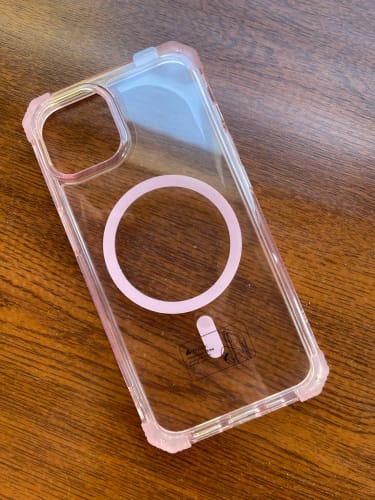 Customer photo review of Clear Shockproof MagSafe Purple iPhone Case