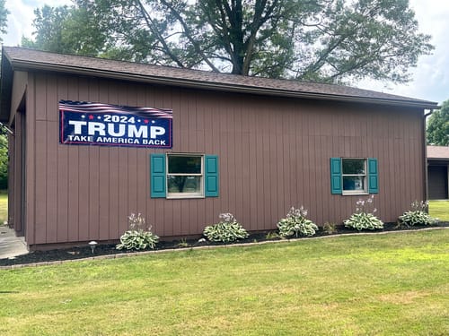 Customer photo review of Trump 2024 Banner Sign, 13 Oz Heavy Duty Waterproof Donald Trump For President 2024 Take American Back Vinyl Banner with Metal Grommets