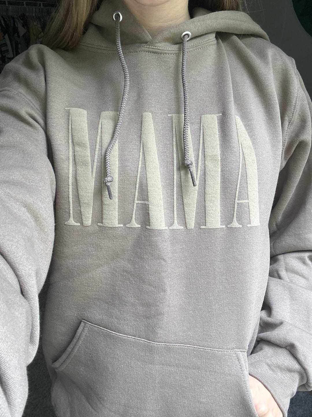 Customer photo review of MAMA • Latte Tonal Hoodie