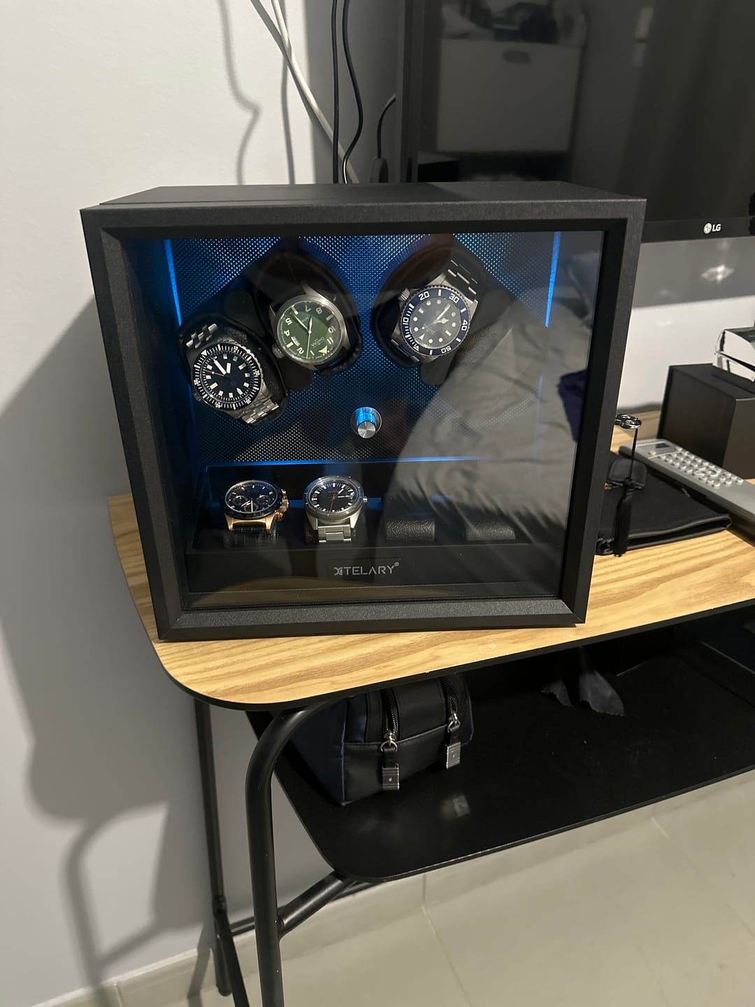 Customer photo review of Large Capacity Watch Winders with Extra Storage Space Aurora Blue LED Light