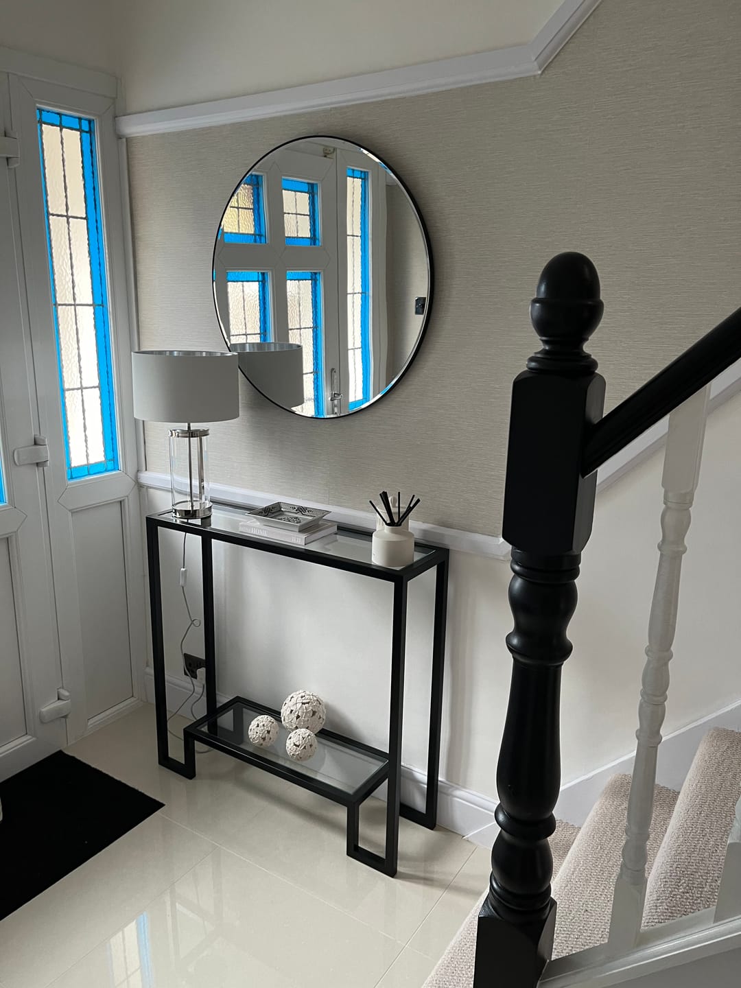 Customer photo review of Hudson Glass Metal Console Table - Black
