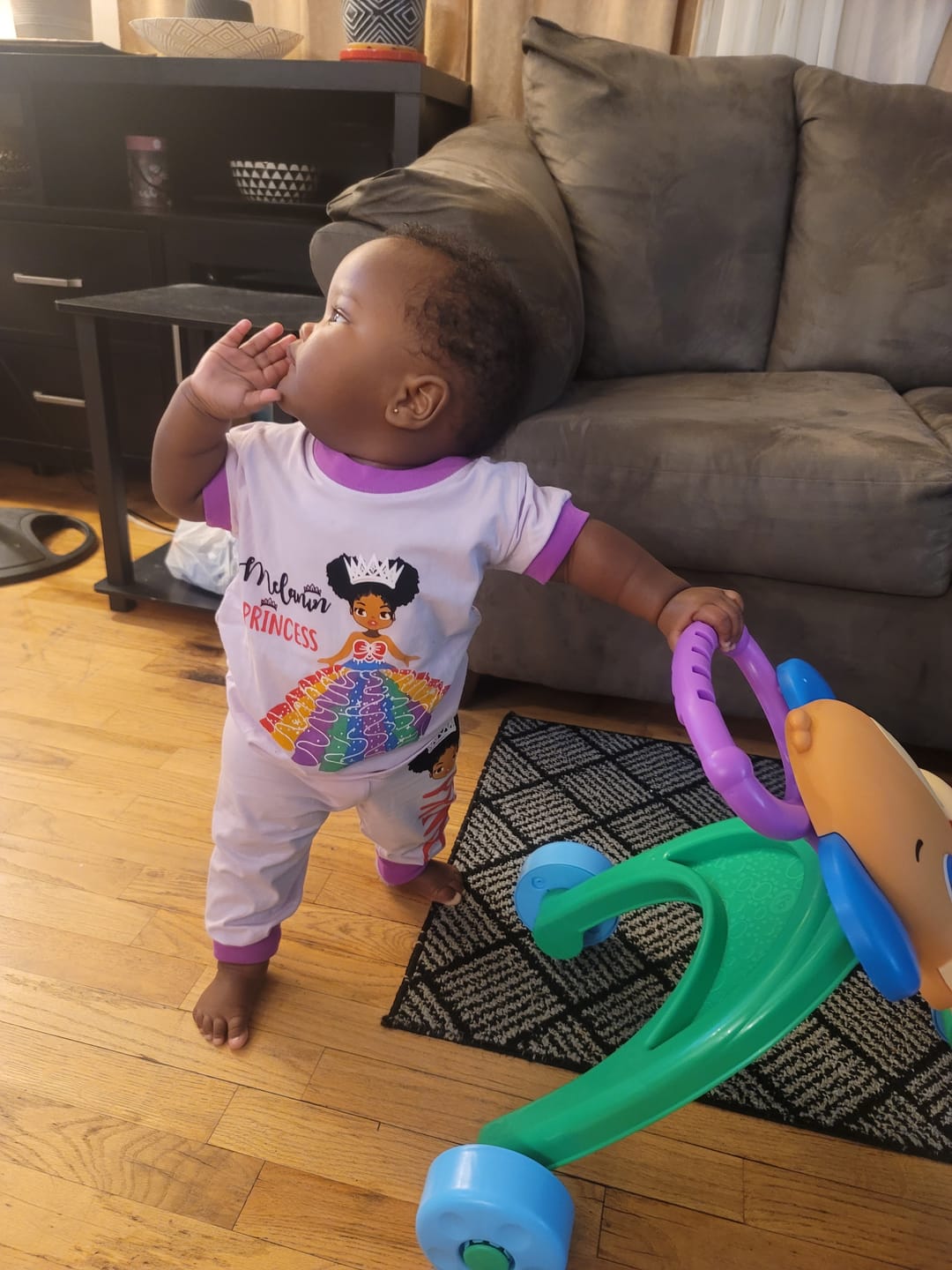 Customer photo review of Girls Pajamas Quality Cotton Kids Sleepover Matching PJs 2-pc Set Tee Shirt and Pants Loungewear Melanin Princess Lavender