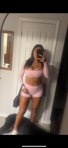 Customer photo review of Baby Pink Square Neck Long Sleeve Short Set