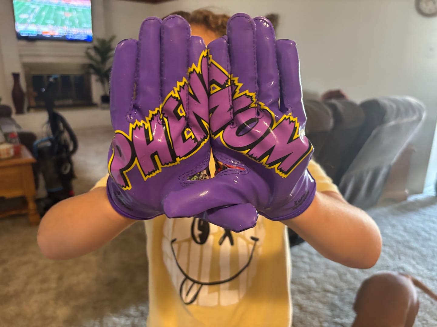 Customer photo review of Scooby-Doo 'Unmasked' Football Gloves - VPS1 by Phenom Elite