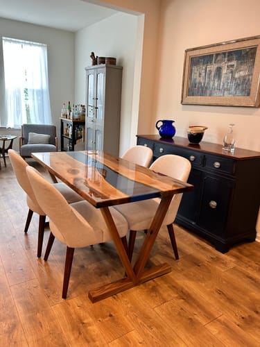 Customer photo review of Epoxy River Dining Table - Handmade Solid Walnut Dining Table