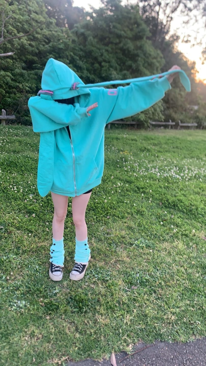 Customer photo review of Hatsune Miku Long Turquoise Twintails Hat Full Zip Jacket
