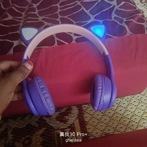 Customer photo review of Wireless Headphones Cat Ear Bluetooth-Compatible Helmets Stereo Bass Over-Ear Headsets Sports Headphones for Kids and Adult