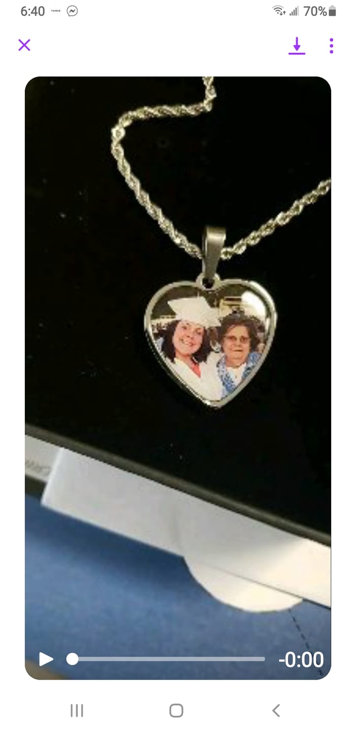 Customer photo review of Custom Engravable Heart Photo Necklace