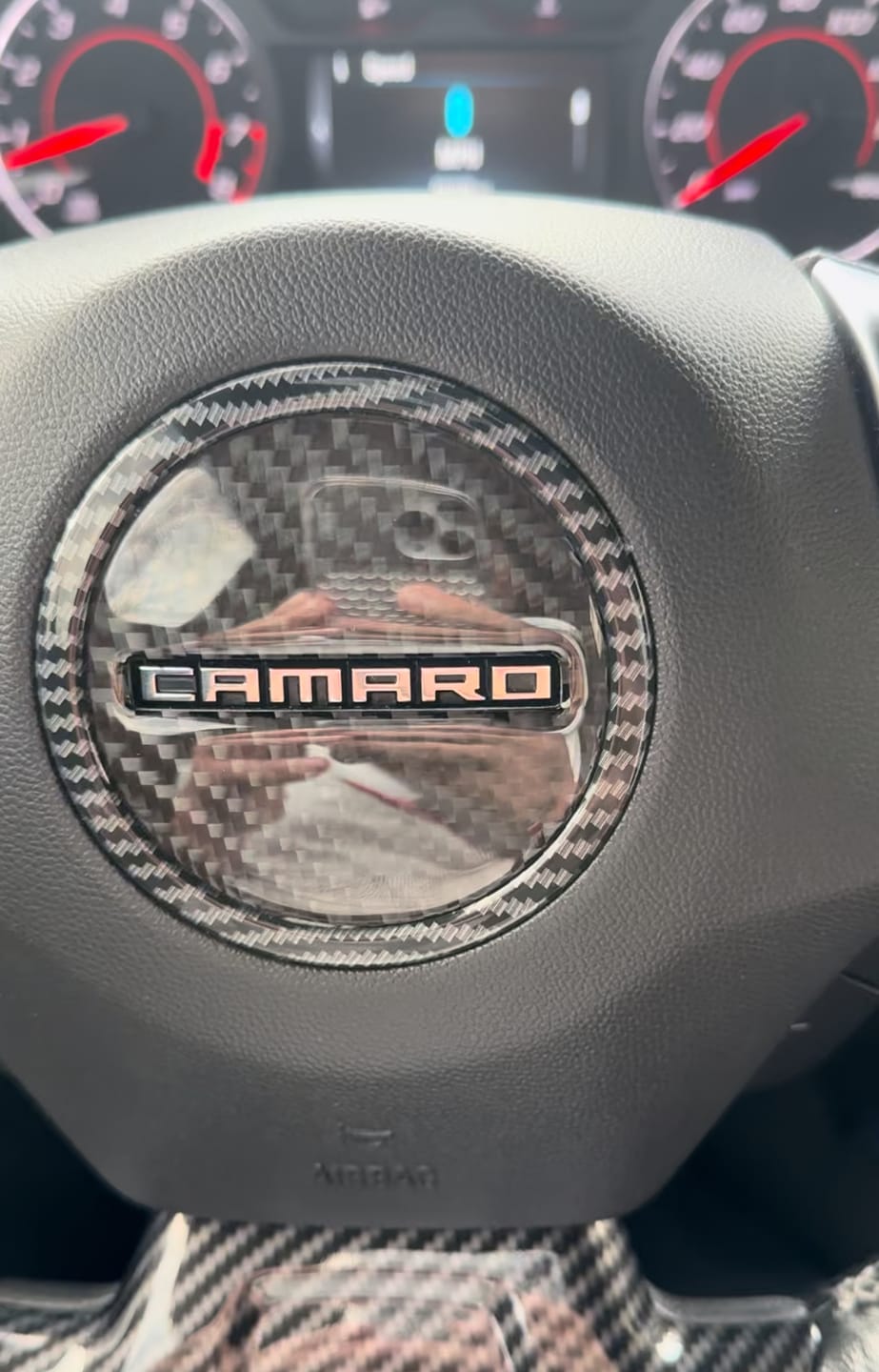 Customer photo review of Camaro 2016-2024 Carbon Fiber Steering Wheel Airbag Center Overlay