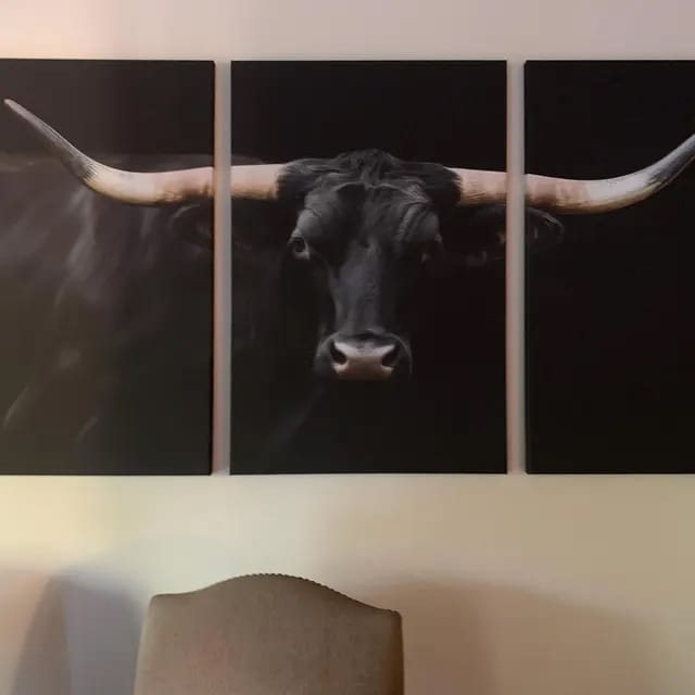 Customer photo review of Texas Bighorn Cow Wall Art Canvas Print, Cowboy Longhorn Cattle Print for Farmhouse Decor