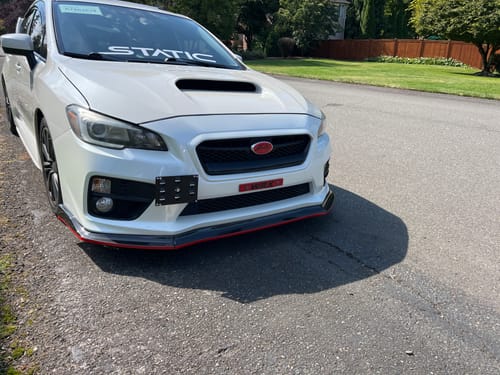 Customer photo review of Fits 2015-2021 Subaru WRX STI Front Splitter Spoiler Lip (Carbon Fiber Print Red Trim)