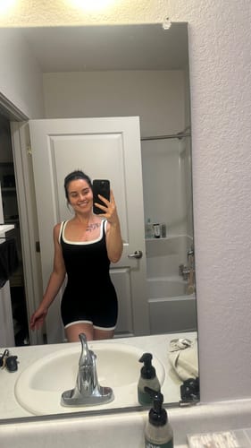 Customer photo review of Black and White Ribbed Romper