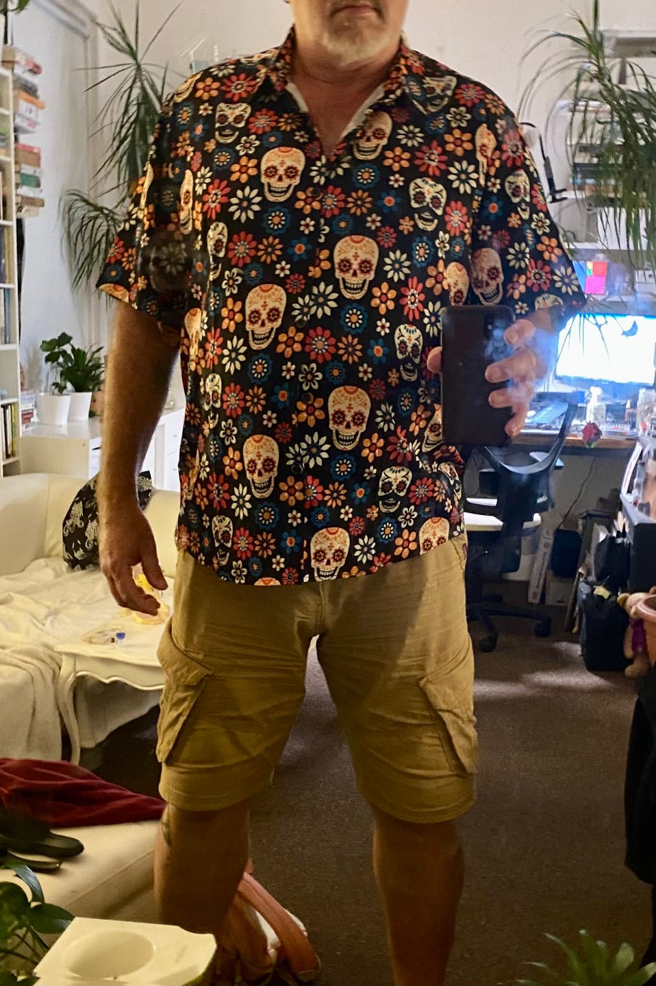 Customer photo review of Men's Sugar Skull Punk Rock Holiday Cool Beach Short Sleeve Summer Shirt