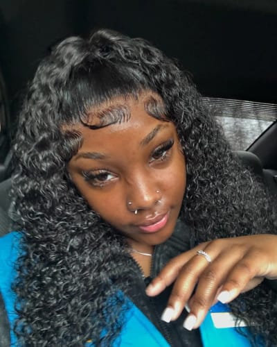 Customer photo review of [Upgrade 360] Invisible Drawstring Straps Glueless Lace Wig Curly Bleached Knots Human Hair Wig
