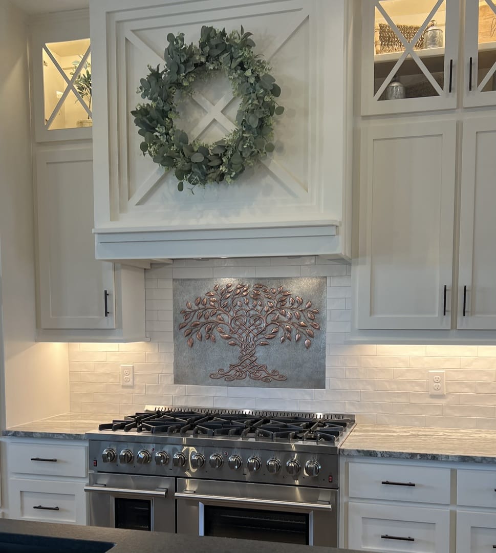 Customer photo review of Nature-Inspired Kitchen Backsplash Tile – Copper Tree of Nature – Green Patina