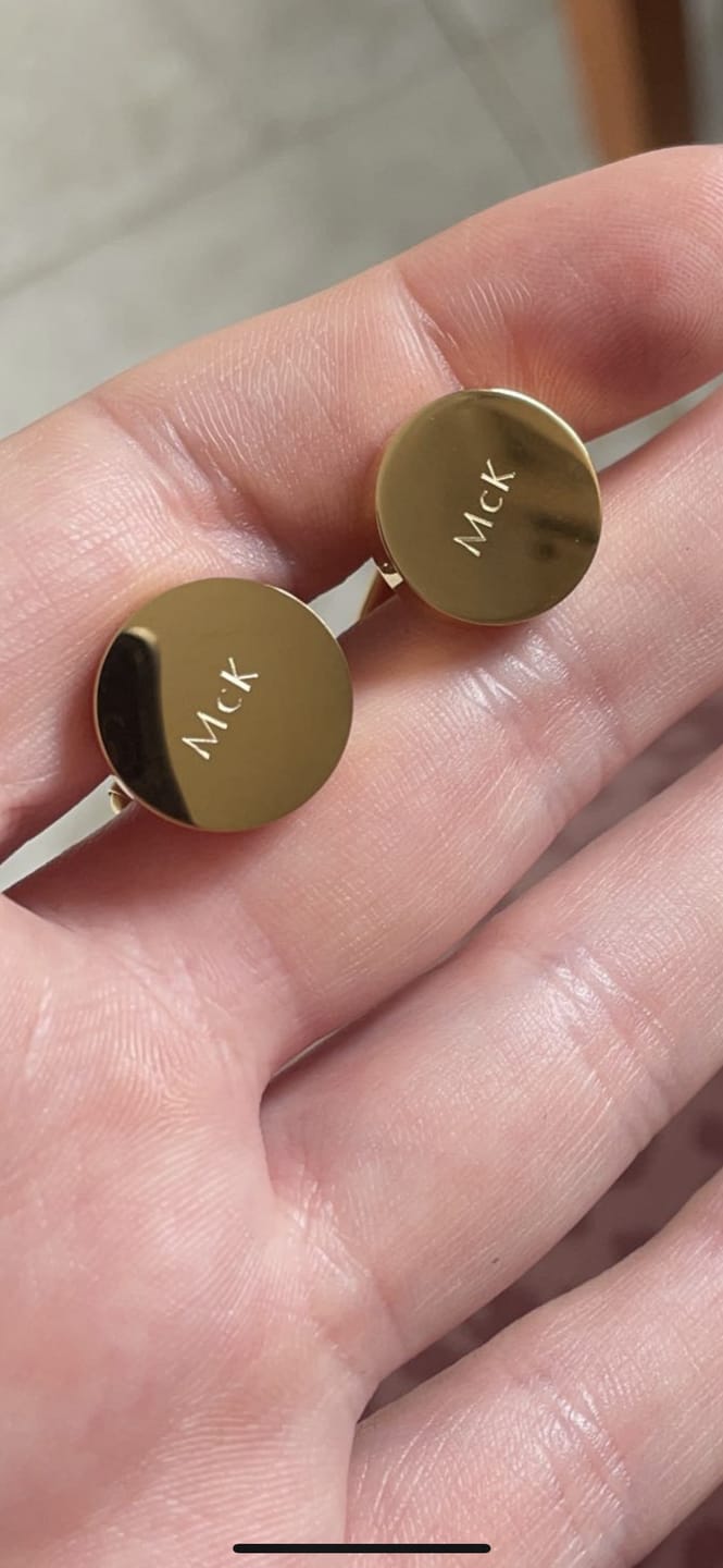 Customer photo review of Personalised Cufflinks in Gold